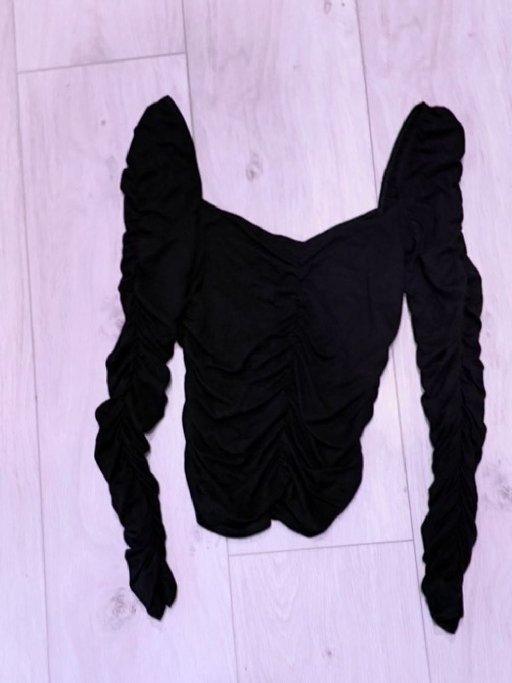 Reformation Black Ruched Long Sleeve Top